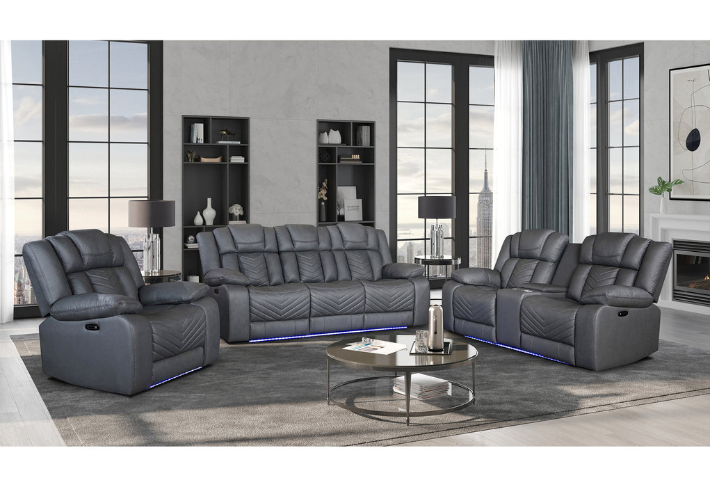U7068 GREY 10 PWR REC SOFA/PWR CONSOLE REC LOVESEAT/PWR RECLINER W/LED - Furniture Stars (Chicago, IL)