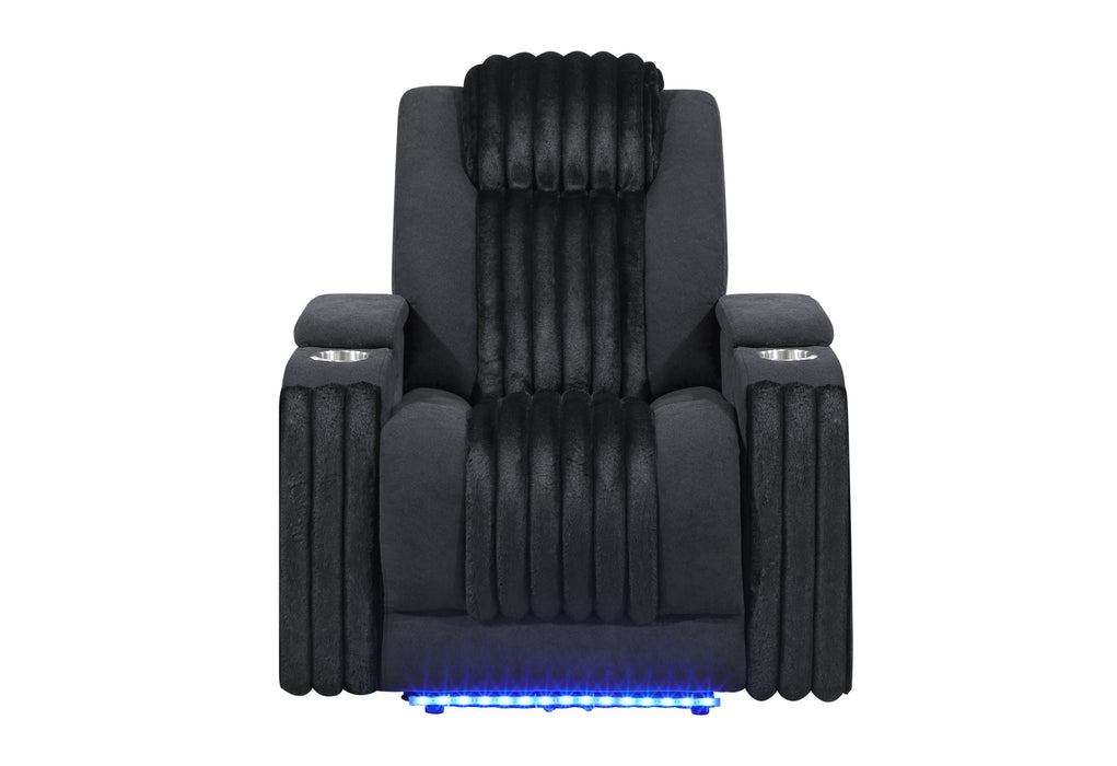 U8000 BLACK POWER RECLINER W/ POWER HEADREST & LED LIGHT - Furniture Stars (Chicago, IL)