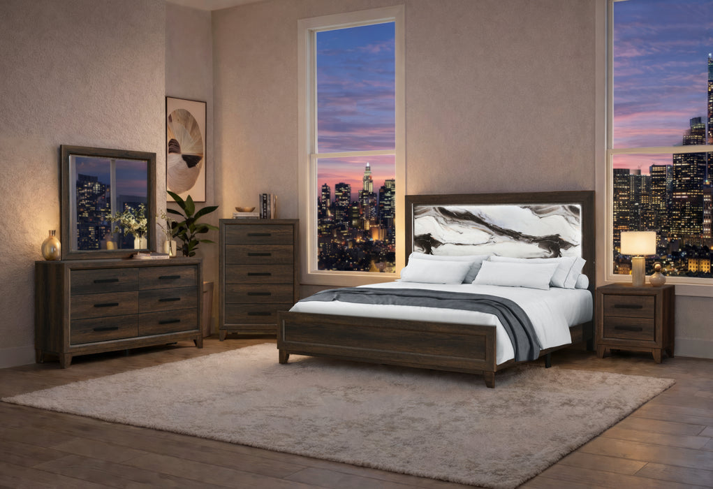 HARMONY BROWN KING BED WITH LED - Furniture Stars (Chicago, IL)
