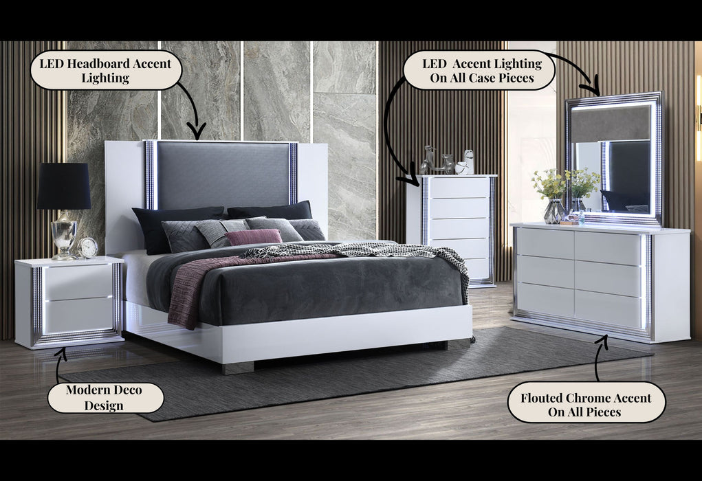 YLIME SMOOTH WHITE KING BED GROUP FULLY SLATTED - Furniture Stars (Chicago, IL)