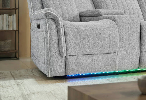 U8879 GREY 1 POWER PUSHBACK SECTIONAL WITH LED AND GLOBAL SS SPKR - Furniture Stars (Chicago, IL)
