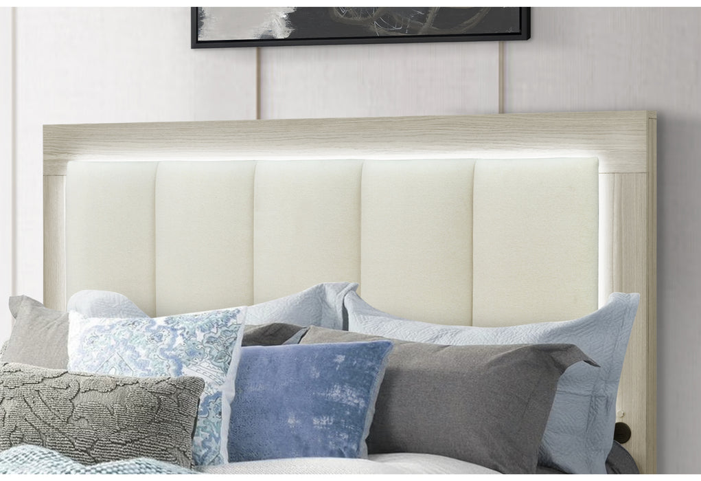 EMMA NATURAL/WHITE KING BED WITH LED AND USB