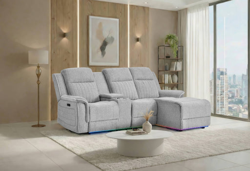 U8879 GREY 1 POWER PUSHBACK SECTIONAL WITH LED AND GLOBAL SS SPKR - Furniture Stars (Chicago, IL)