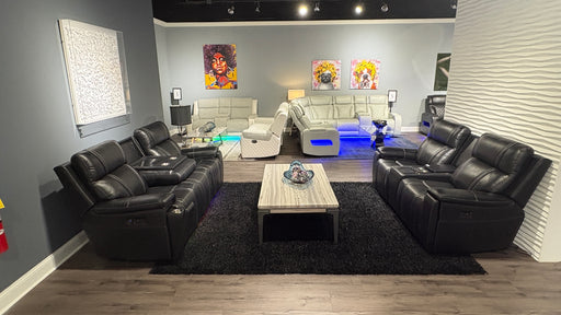 U8881/U8880 BLACK LEATHER PWR REC SOFA/PWR CONSOLE REC LOVESEAT - Furniture Stars (Chicago, IL)