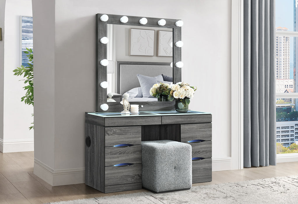 LEXI GREY VANITY SET WITH STOOL - Furniture Stars (Chicago, IL)