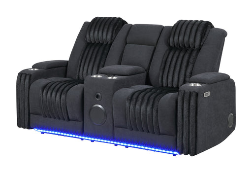 U8000 BLACK PWR CONSOLE REC LOVESEAT W/PHR, LED AND SPEAKER - Furniture Stars (Chicago, IL)
