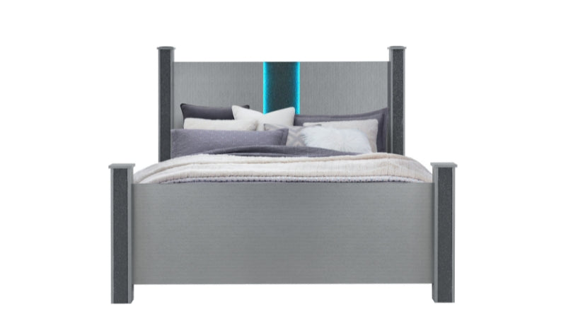 LOGAN SILVER QUEEN BED, DRESSER, MIRROR AND NIGHTSTAND - Furniture Stars (Chicago, IL)
