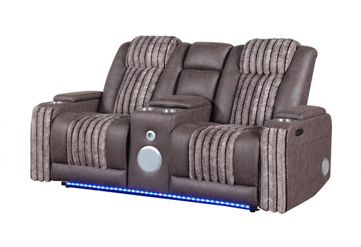 U8000 BROWN PWR CONSOLE REC LOVESEAT W/PHR, LED AND SPEAKER - Furniture Stars (Chicago, IL)