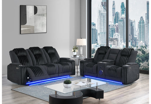 U8000 BLACK PWR REC SOFA/PWR CONSOLE REC LOVESEAT W/PHR - Furniture Stars (Chicago, IL)