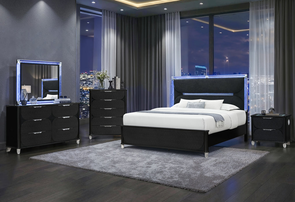 LANDO BLACK KING BED WITH CONTINUOUS LED - Furniture Stars (Chicago, IL)