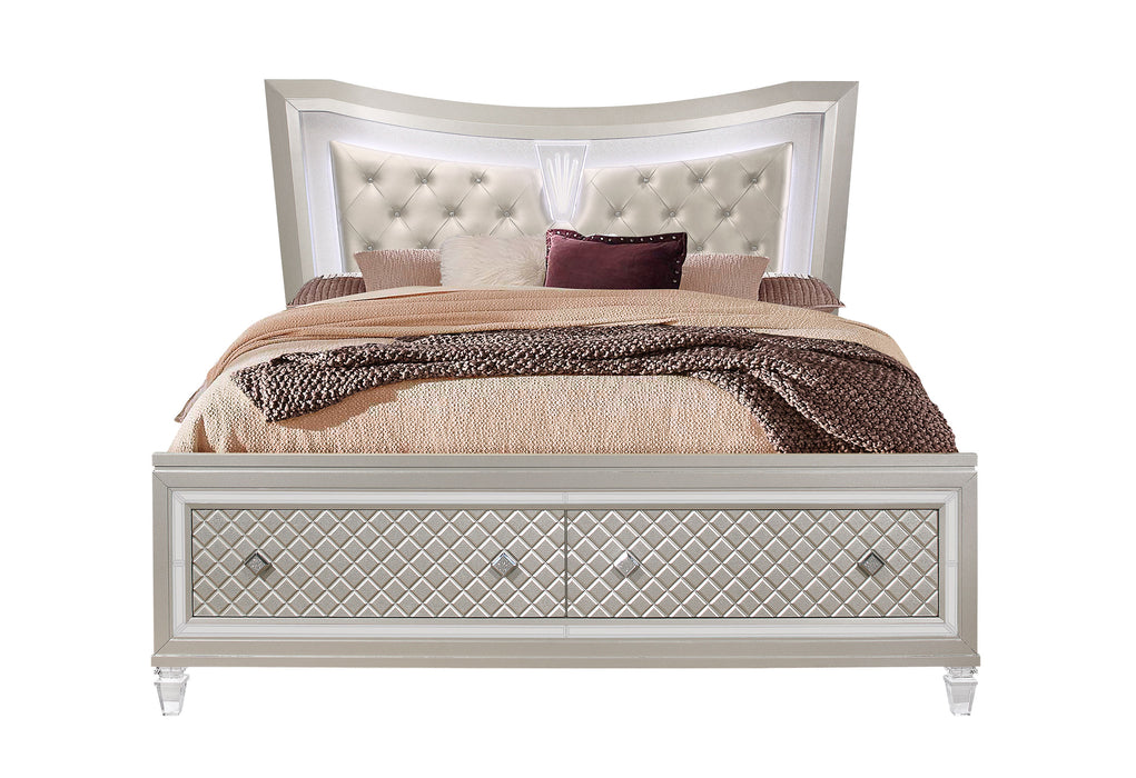 PARIS CHAMPAGNE KING BED WITH LED, DRESSER, MIRROR, NIGHTSTAND