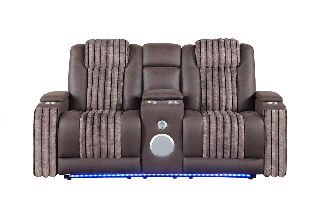U8000 BROWN PWR CONSOLE REC LOVESEAT W/PHR, LED AND SPEAKER - Furniture Stars (Chicago, IL)