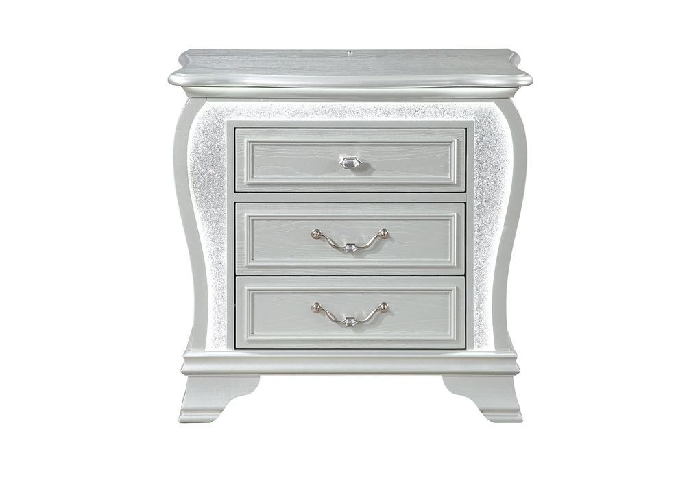 ARIA SILVER NIGHTSTAND WITH LED - Furniture Stars (Chicago, IL)