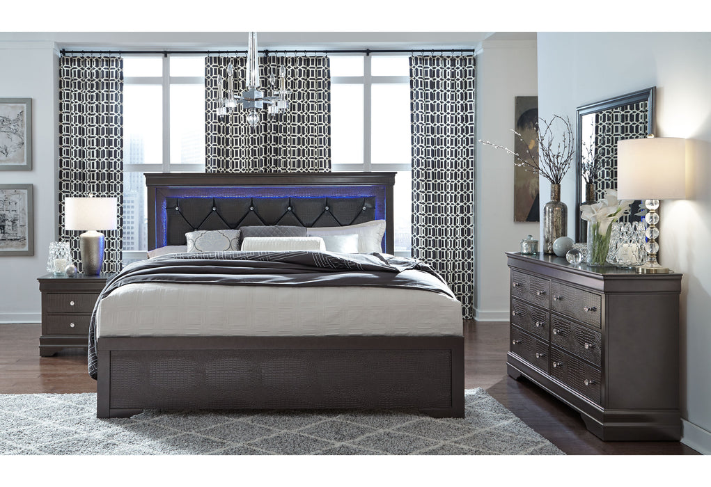 POMPEI METALLIC GREY QUEEN BED W/LED, DRESSER, MIRROR AND NIGHTSTAND - Furniture Stars (Chicago, IL)