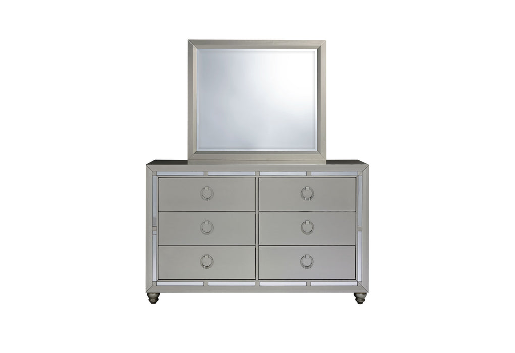RILEY SILVER KING BED, DRESSER, MIRROR, NIGHTSTAND - Furniture Stars (Chicago, IL)